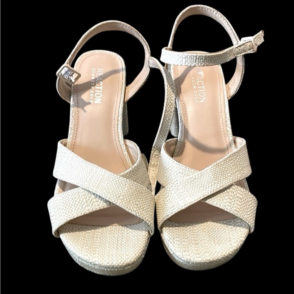 Kenneth Cole Reaction Womens Reeva Platform Ivory Pumps Ankle Strap Shoes 6.5